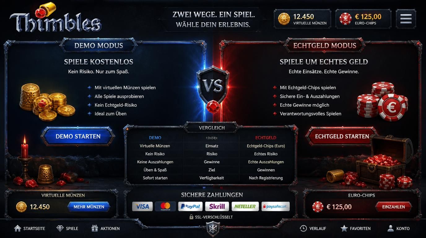 Vergleich zwischen Thimbles Demo und Echtgeldspiel
