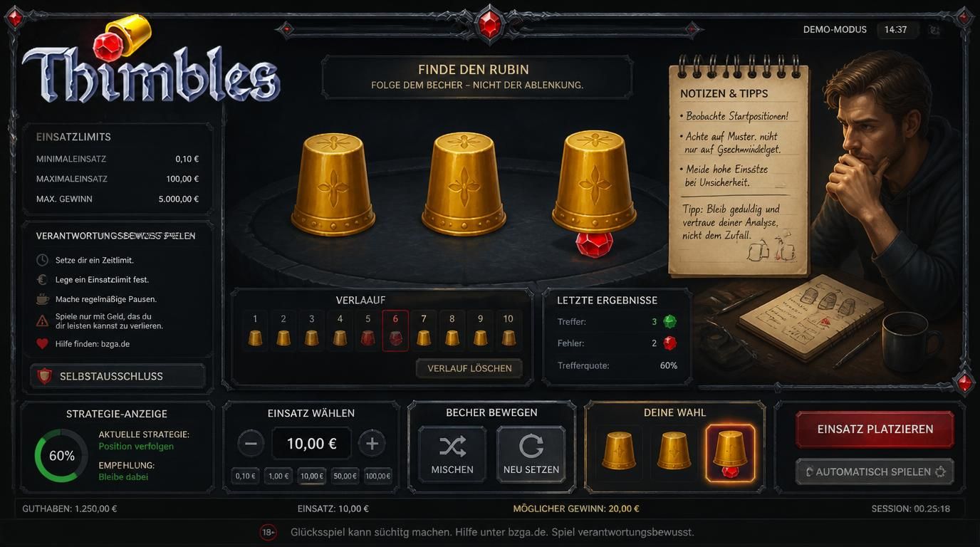 Strategieansicht für Thimbles Casino mit Tipps und Einsatzlimits