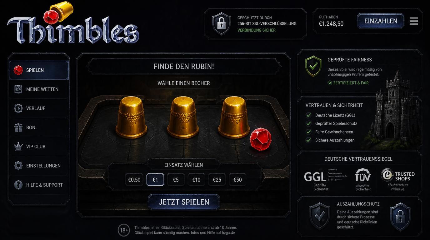 Sicheres und faires Thimbles Casino mit Verschlüsselung und Prüfsiegeln