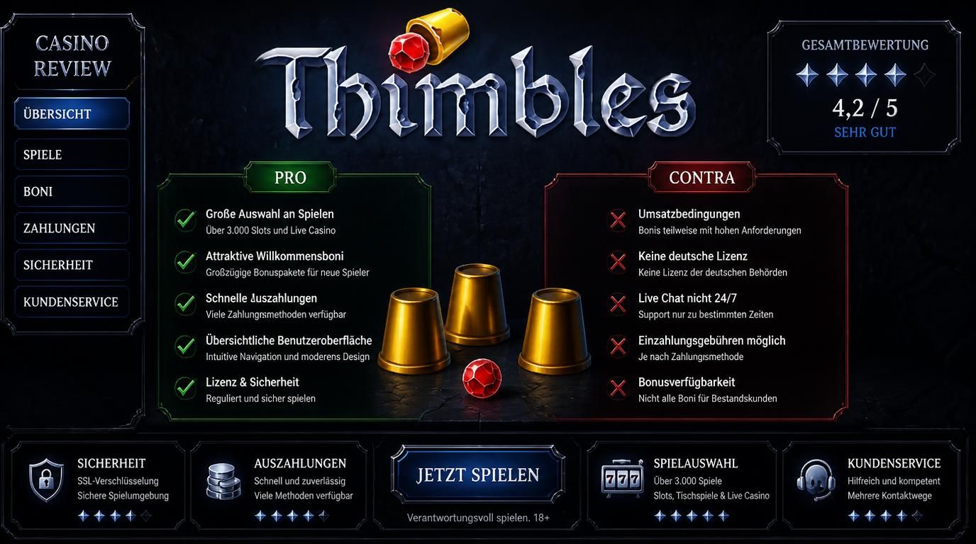 Fazit zum Thimbles Casino mit Sternebewertung und Spieltisch